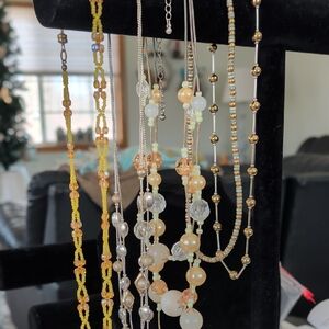 Multi-Strand Peach and Gold Beaded Women's Necklace